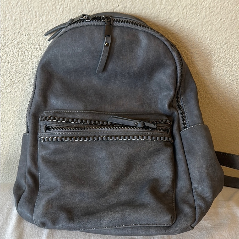 Gray Vegan Leather Backpack